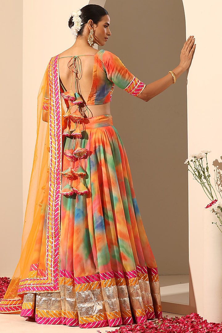 Orange Georgette Gota Patti Embroidered Wedding Lehenga Set by Pomcha Jaipur at Pernia's Pop Up Shop