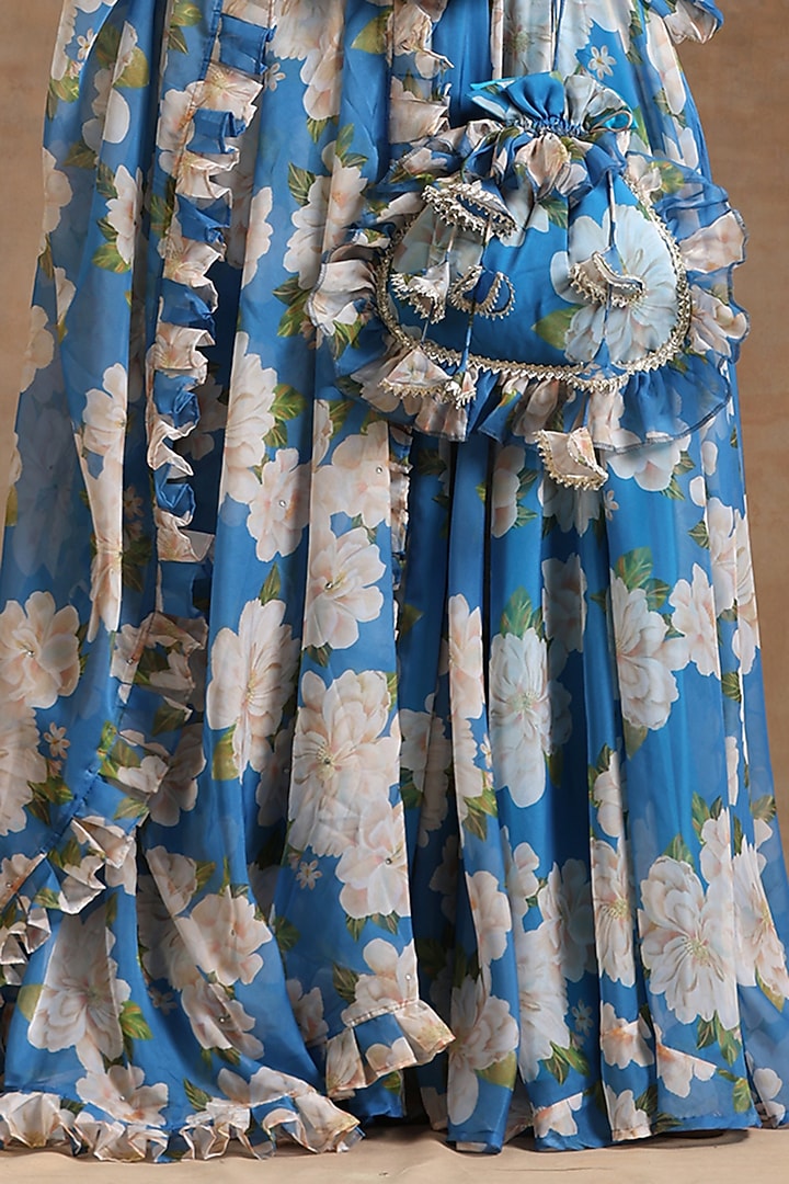 Blue Organza Floral Printed Lehenga Set by Pomcha Jaipur at Pernia's Pop Up Shop