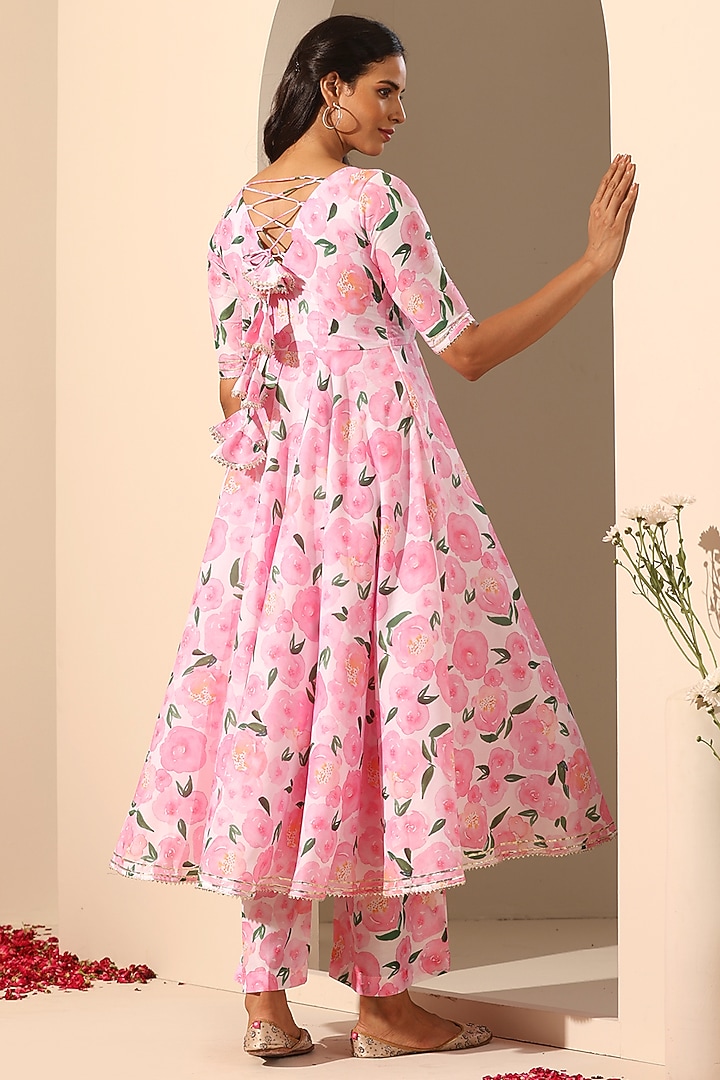 Pink Muslin Printed Party Wear Anarkali Set by Pomcha Jaipur at Pernia's Pop Up Shop