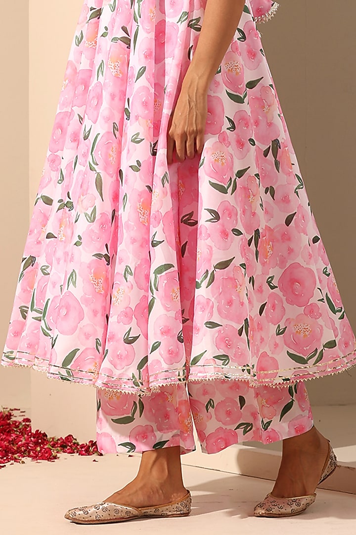 Pink Muslin Printed Party Wear Anarkali Set by Pomcha Jaipur at Pernia's Pop Up Shop