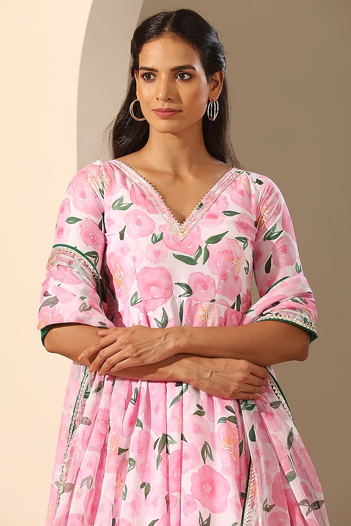 Pink Muslin Printed Party Wear Anarkali Set by Pomcha Jaipur at Pernia's Pop Up Shop