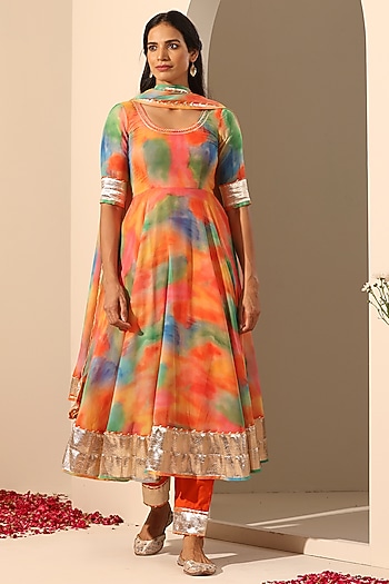 Orange Georgette Anarkali Set by Pomcha Jaipur at Pernia's Pop Up Shop