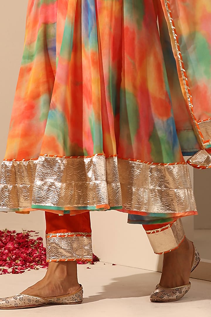 Orange Georgette Anarkali Set by Pomcha Jaipur at Pernia's Pop Up Shop