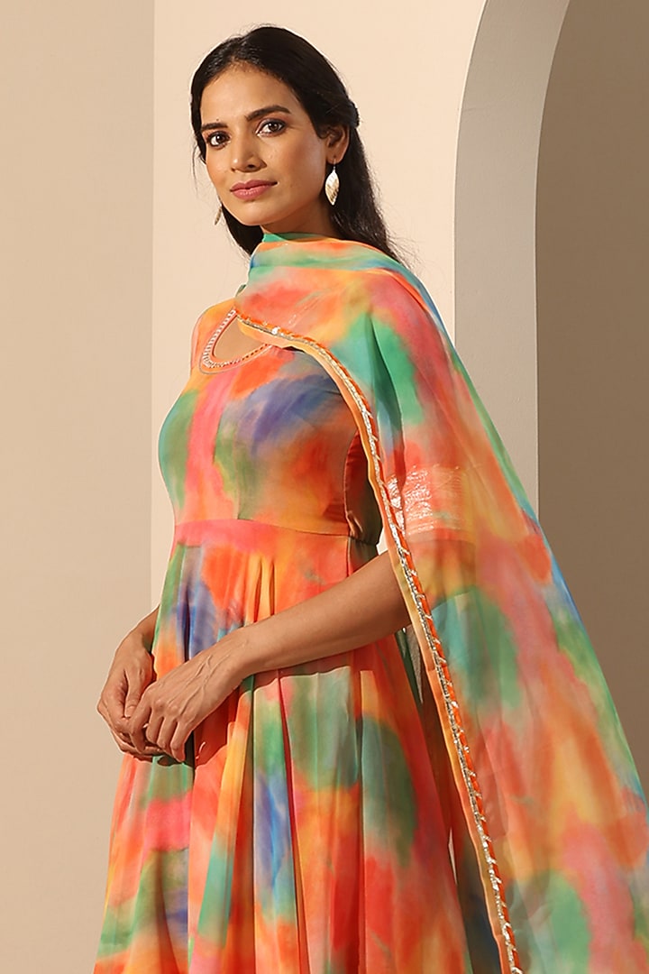 Orange Georgette Anarkali Set by Pomcha Jaipur at Pernia's Pop Up Shop