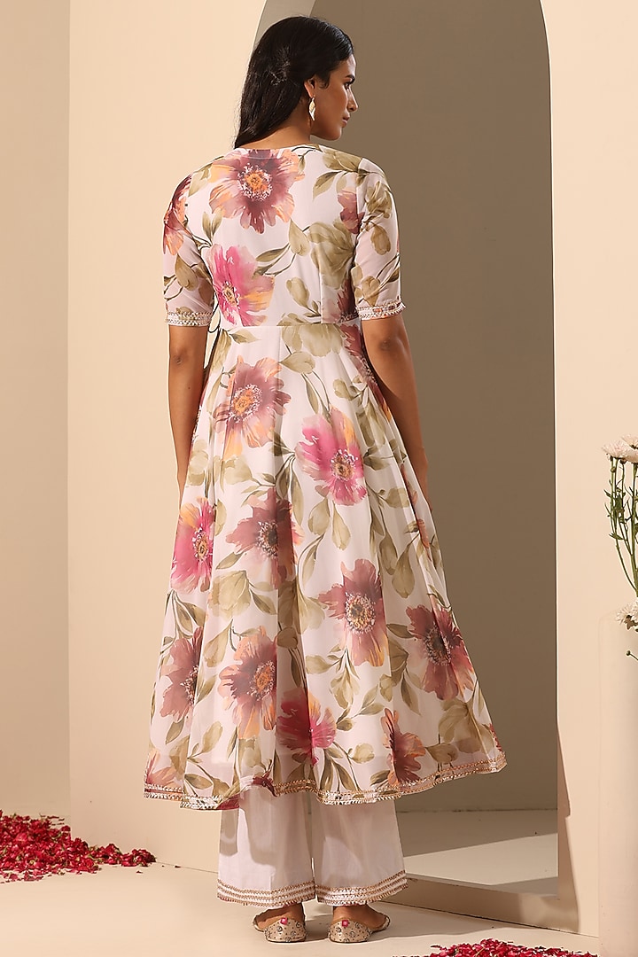 White Georgette Printed Anarkali Set by Pomcha Jaipur at Pernia's Pop Up Shop