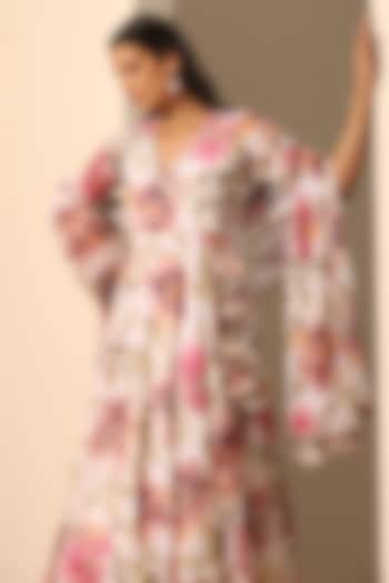 White Georgette Printed Anarkali Set by Pomcha Jaipur at Pernia's Pop Up Shop