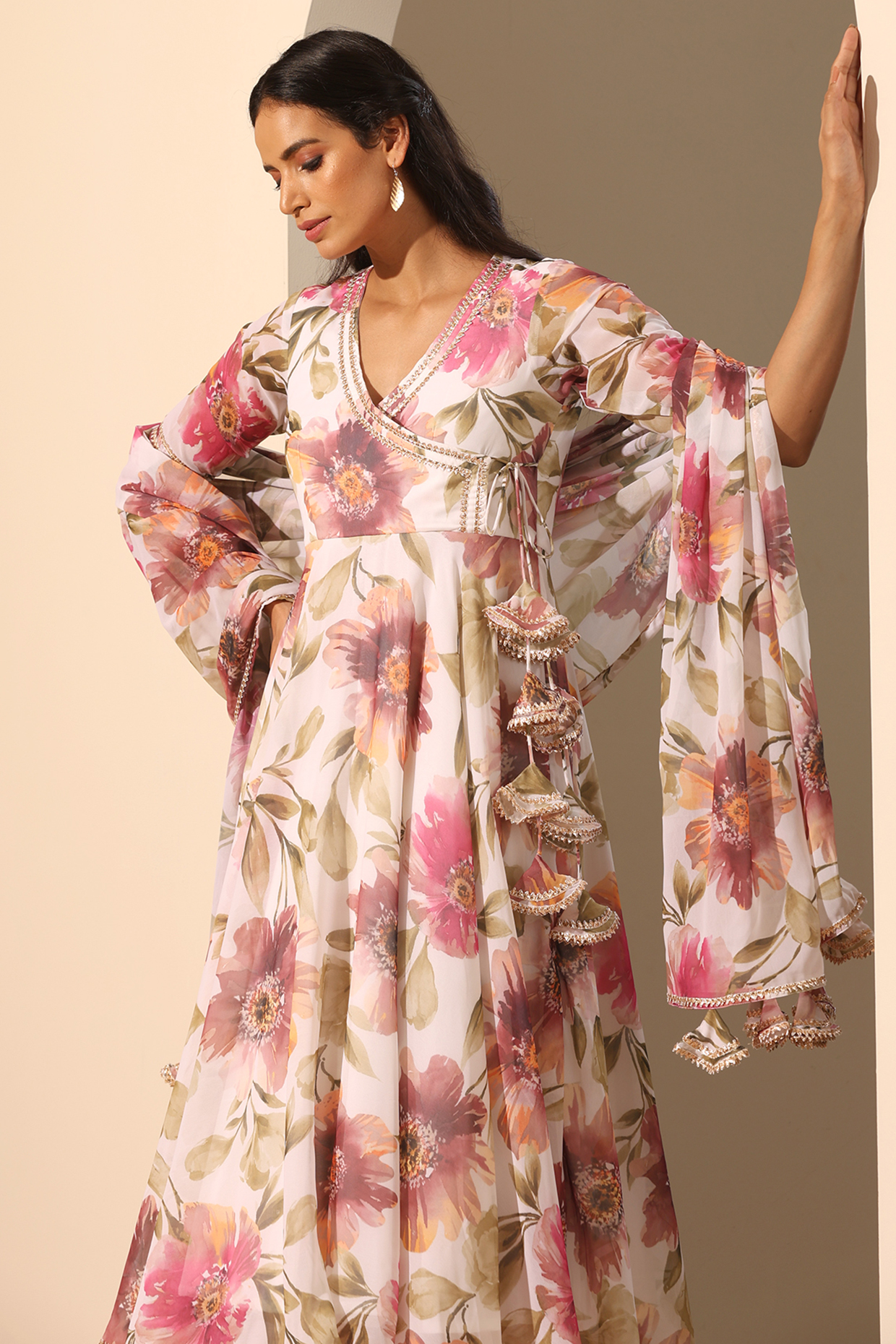 White Georgette Printed Anarkali Set by Pomcha Jaipur at Pernia's Pop Up Shop