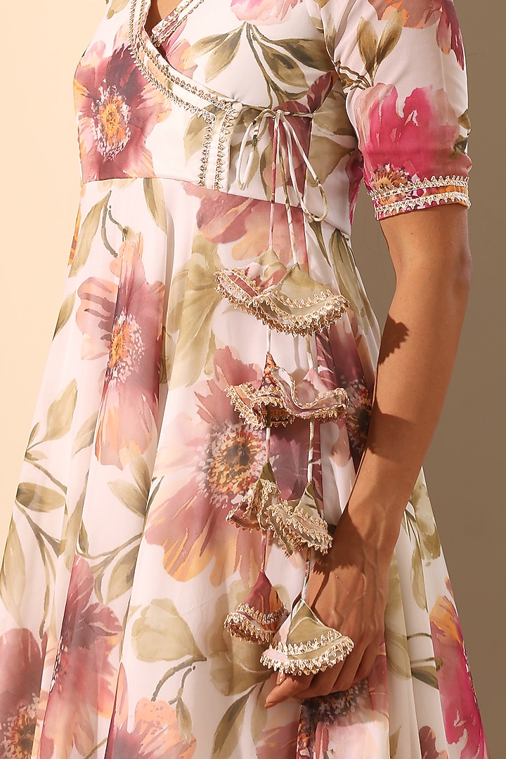 White Georgette Printed Anarkali Set by Pomcha Jaipur at Pernia's Pop Up Shop