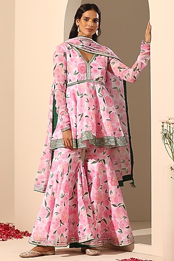 Pink Muslin Printed Party Wear Sharara Set by Pomcha Jaipur at Pernia's Pop Up Shop