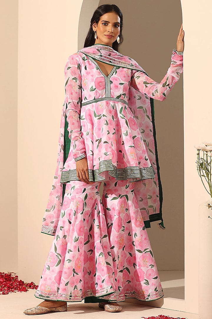 Pink Muslin Printed Sharara Set by Pomcha Jaipur at Pernia's Pop Up Shop