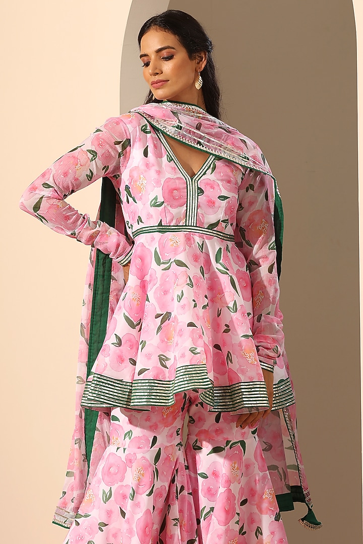 Pink Muslin Printed Party Wear Sharara Set by Pomcha Jaipur at Pernia's Pop Up Shop