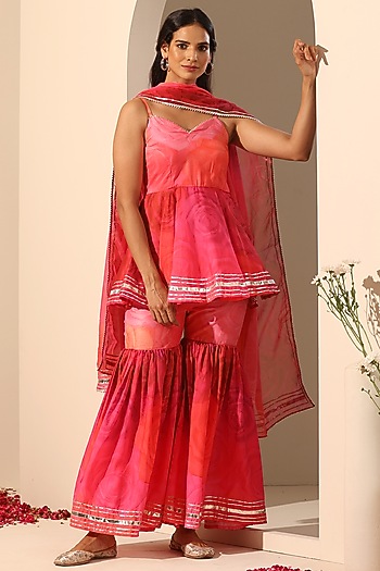 Pink Muslin Printed Sharara Set by Pomcha Jaipur at Pernia's Pop Up Shop