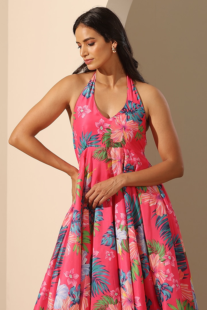 Pink Muslin Floral Printed Maxi Summer Dress by Pomcha Jaipur at Pernia's Pop Up Shop