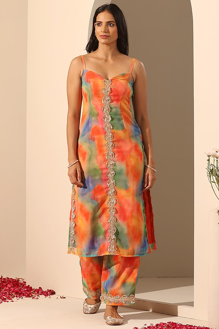 Orange Georgette Printed Kurta Set by Pomcha Jaipur at Pernia's Pop Up Shop