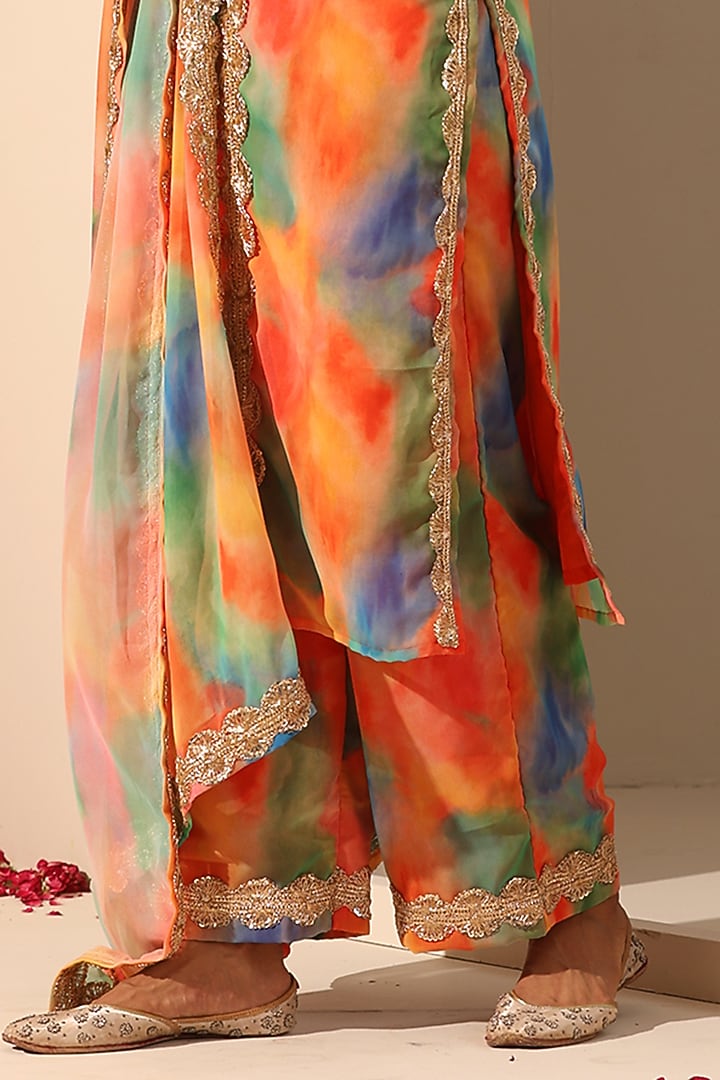 Orange Georgette Printed Kurta Set by Pomcha Jaipur at Pernia's Pop Up Shop