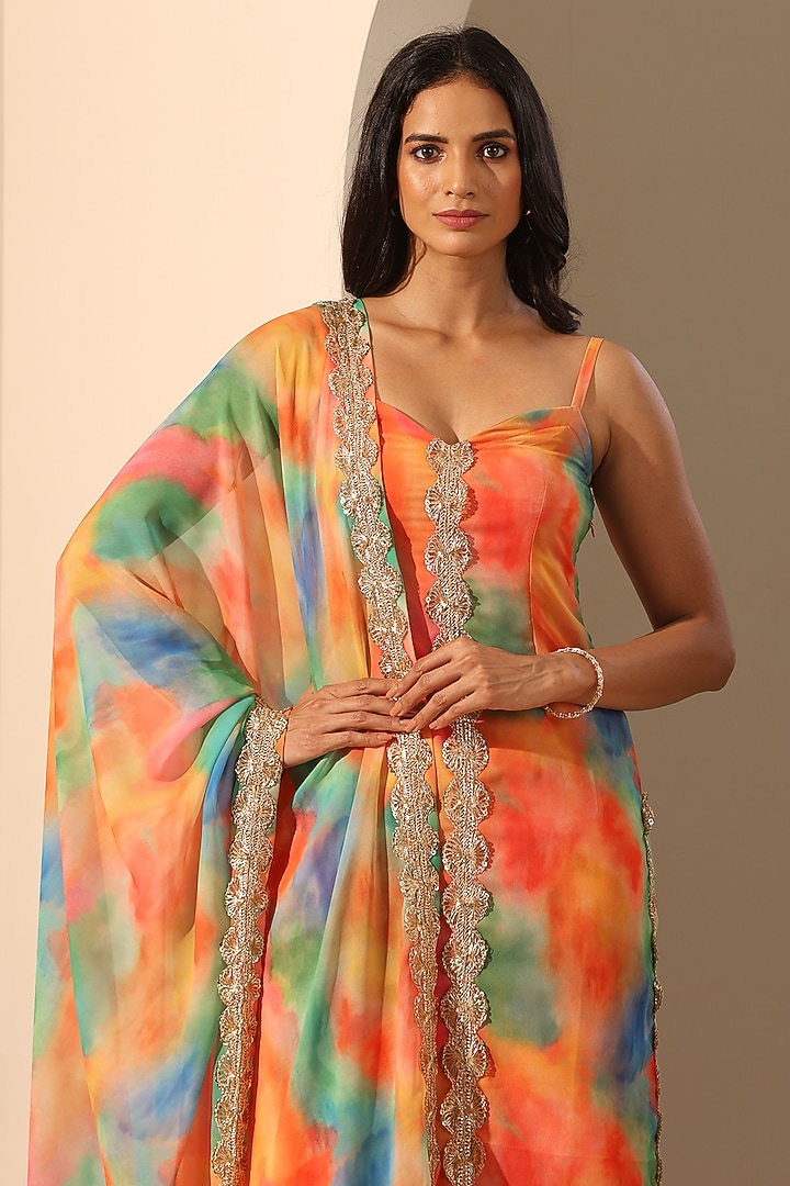 Orange Georgette Printed Kurta Set by Pomcha Jaipur at Pernia's Pop Up Shop