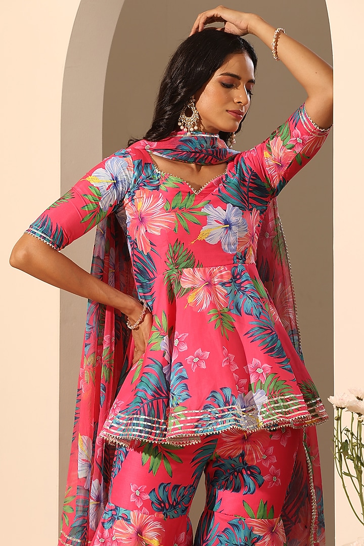 Pink Muslin Printed Sharara Set by Pomcha Jaipur at Pernia's Pop Up Shop