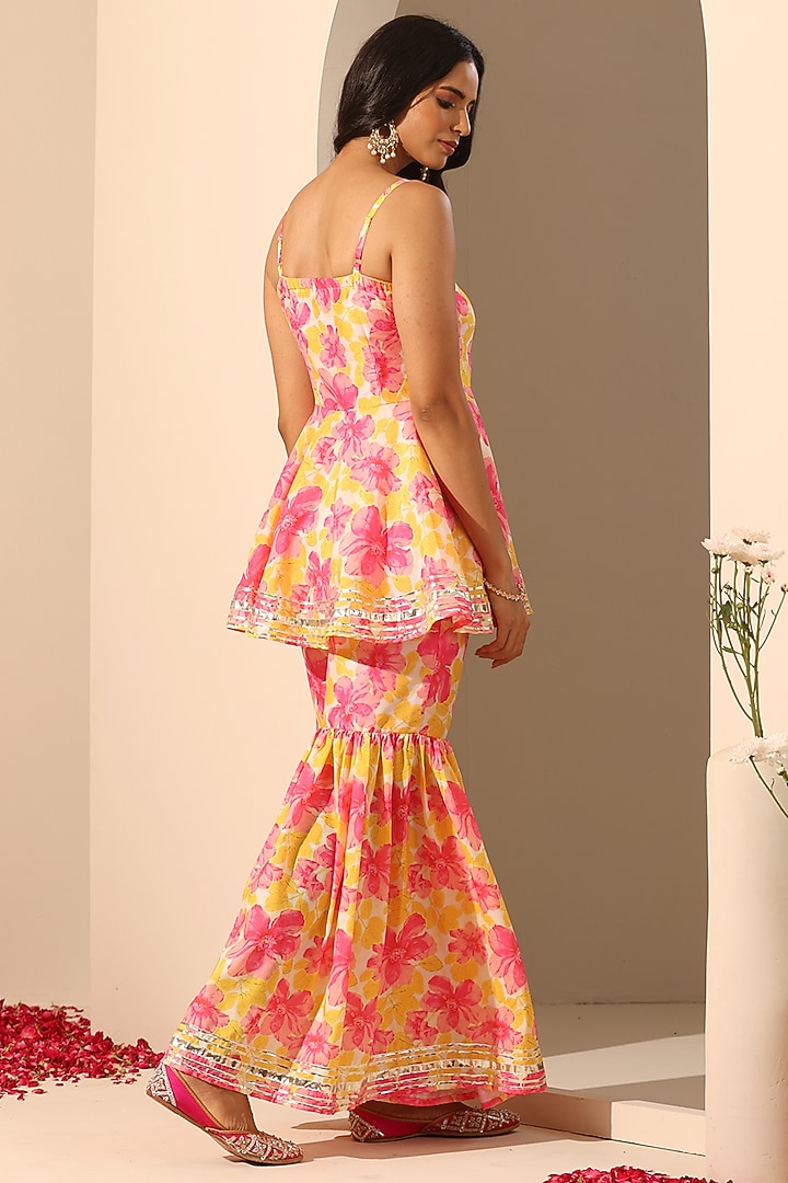 Yellow Muslin Printed Sharara Set by Pomcha Jaipur at Pernia's Pop Up Shop