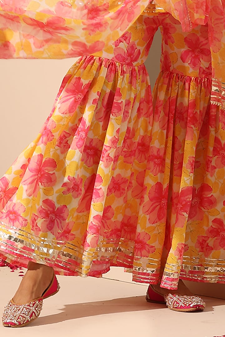 Yellow Muslin Printed Sharara Set by Pomcha Jaipur at Pernia's Pop Up Shop