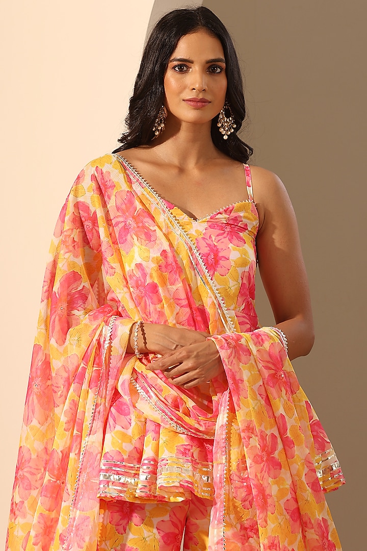 Yellow Muslin Printed Sharara Set by Pomcha Jaipur at Pernia's Pop Up Shop