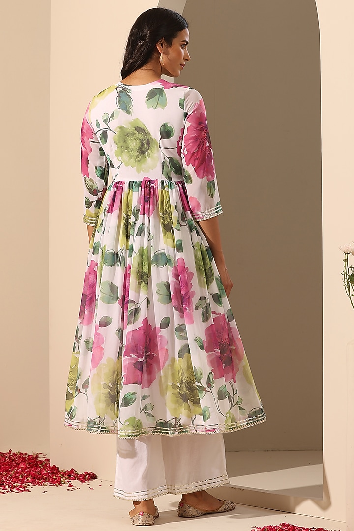 White Georgette Printed Anarkali Set by Pomcha Jaipur at Pernia's Pop Up Shop