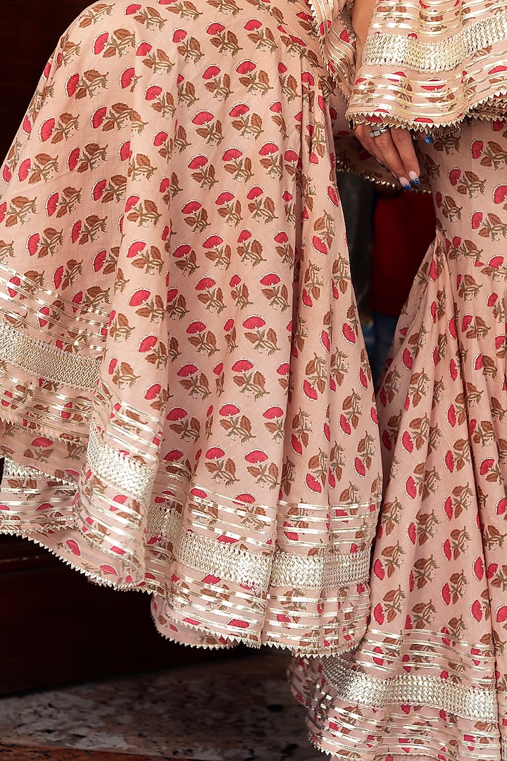 Peach Printed Sharara Set by Pomcha Jaipur at Pernia's Pop Up Shop