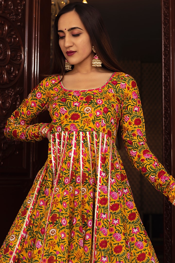 Mustard Cotton Anarkali Set by Pomcha Jaipur at Pernia's Pop Up Shop