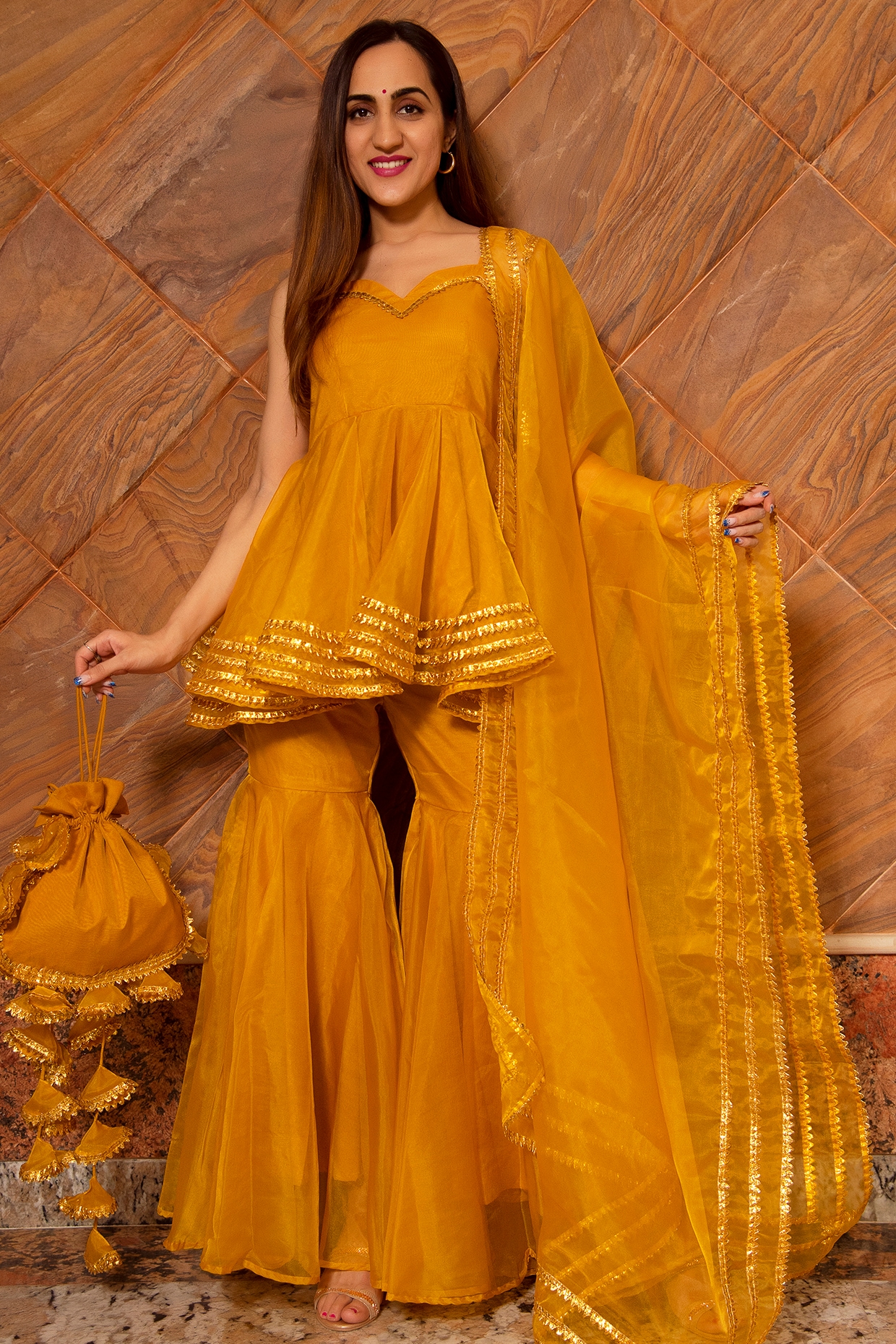 Yellow Mirror Work Short Kurti With Sharara Set Wedding Dress Bollywood  Style Suit Haldi Function Suit Short Kameez With Sharara - Etsy