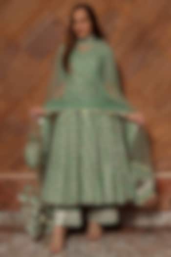 Green Paisley Printed Anarkali Set by Pomcha Jaipur at Pernia's Pop Up Shop
