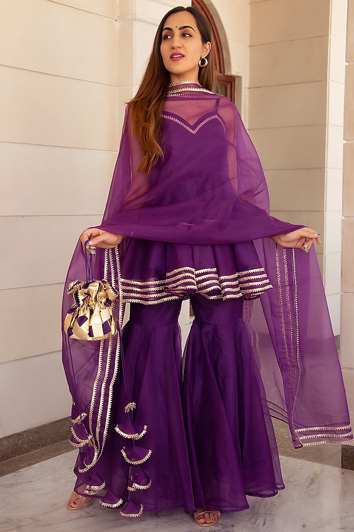 Purple Organza Sharara Set by Pomcha Jaipur
