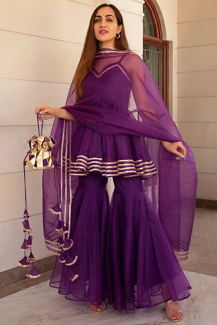 Purple Organza Sharara Set by Pomcha Jaipur at Pernia's Pop Up Shop