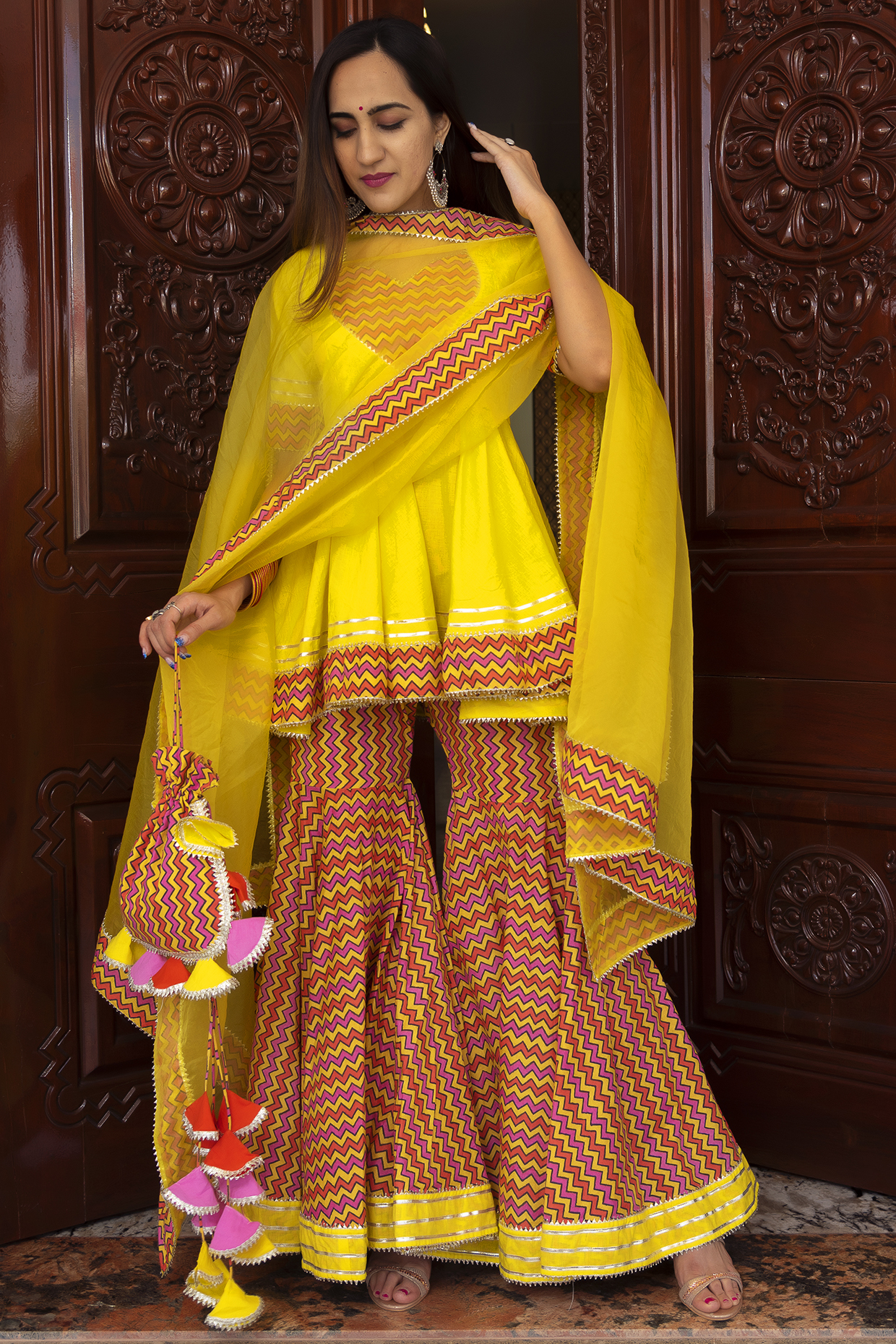 Red Cotton Printed Sharara Set by Pomcha Jaipur at Pernia's Pop Up Shop