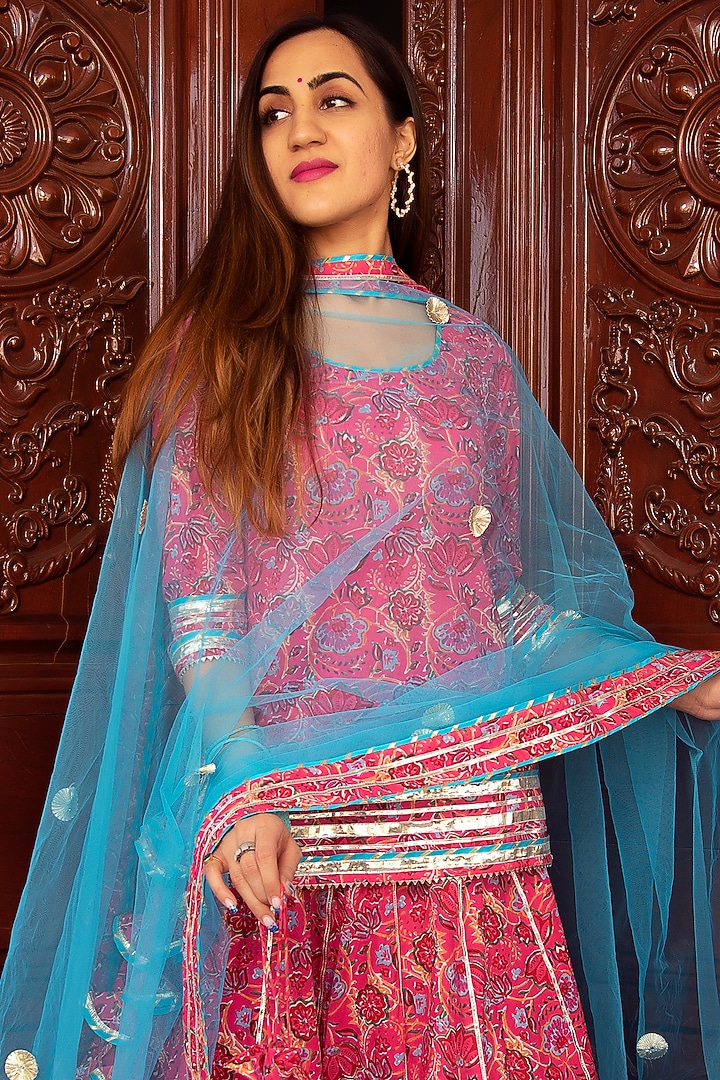 Pink Cotton Printed Skirt Set by Pomcha Jaipur at Pernia's Pop Up Shop