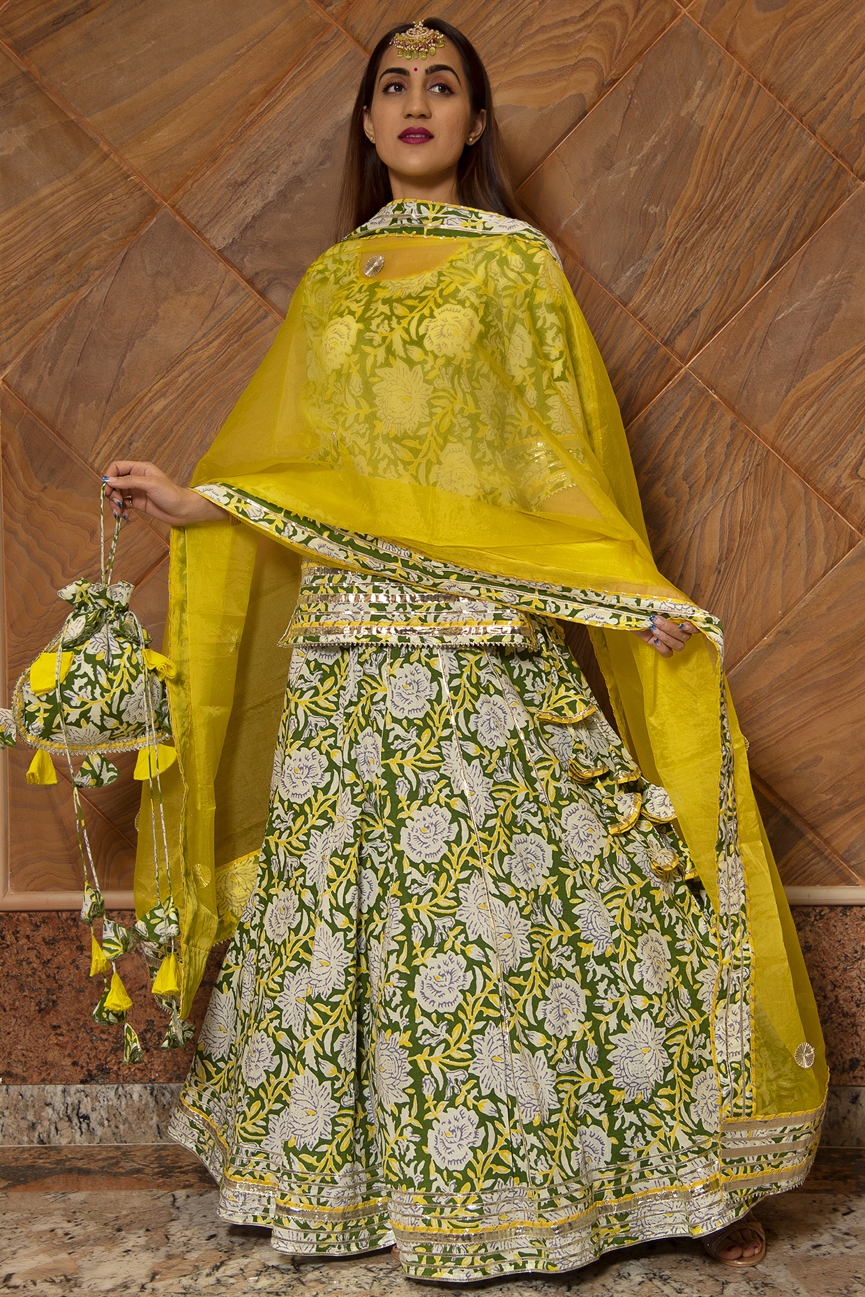 Green Hand Block Printed Skirt Set by Pomcha Jaipur at Pernia's Pop Up Shop