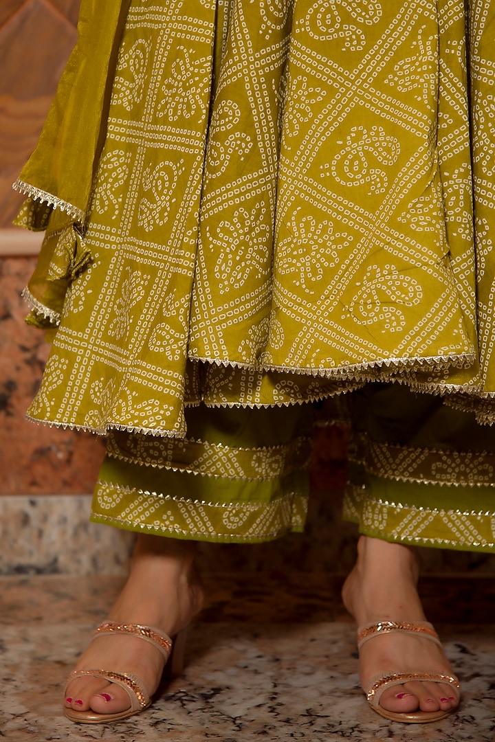 Mehendi Green Bandhej Printed Anarkali Set by Pomcha Jaipur at Pernia's Pop Up Shop