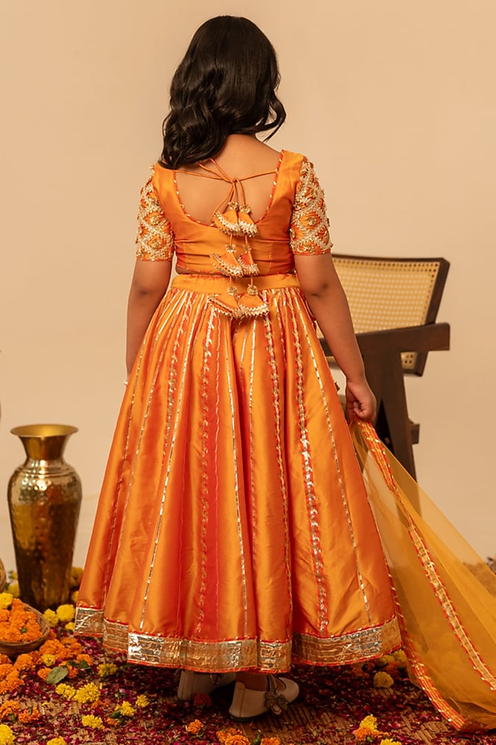 Orange Taffeta Gota Patti Work Lehenga Set For Girls by POMCHA at Pernia's Pop Up Shop