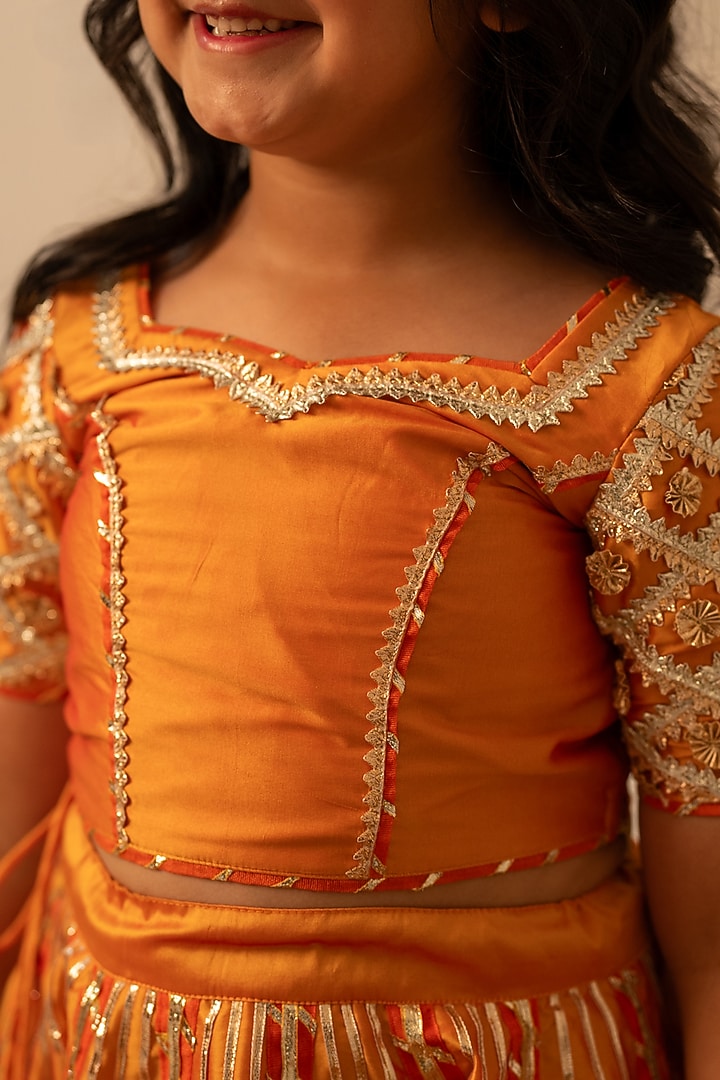 Orange Taffeta Gota Patti Work Lehenga Set For Girls by POMCHA at Pernia's Pop Up Shop