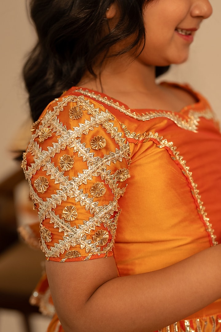 Orange Taffeta Gota Patti Work Lehenga Set For Girls by POMCHA at Pernia's Pop Up Shop