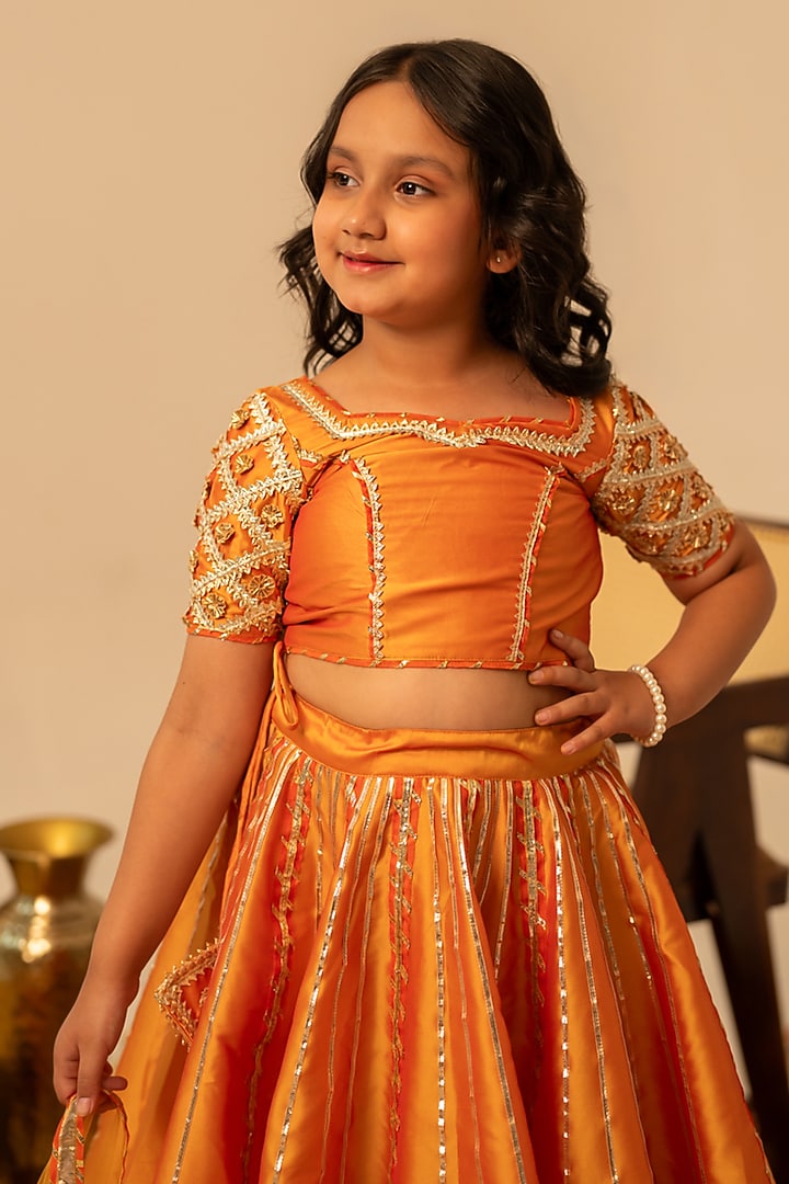 Orange Taffeta Gota Patti Work Lehenga Set For Girls by POMCHA at Pernia's Pop Up Shop