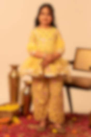 Yellow Cotton Gota Patti Work Anarkali Set For Girls by POMCHA at Pernia's Pop Up Shop