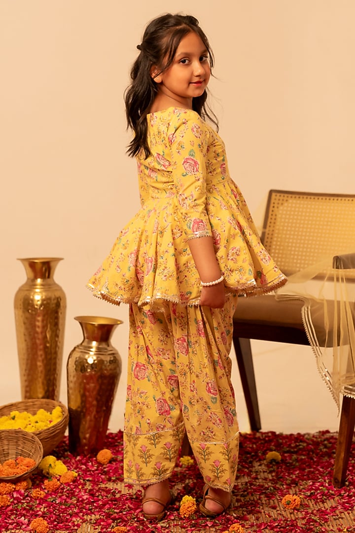Yellow Cotton Gota Patti Work Anarkali Set For Girls by POMCHA at Pernia's Pop Up Shop