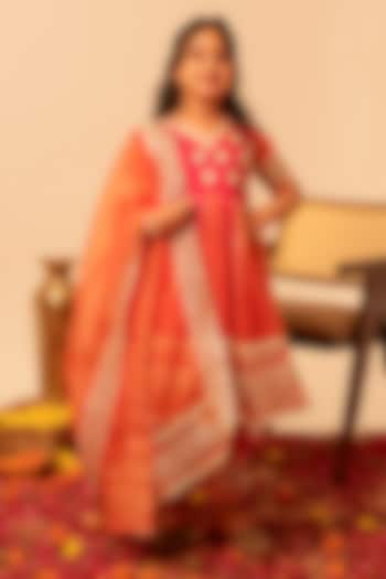Orange Organza Gota Patti Work Anarkali Set For Girls by POMCHA at Pernia's Pop Up Shop