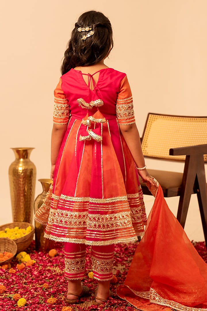 Orange Organza Gota Patti Work Anarkali Set For Girls by POMCHA at Pernia's Pop Up Shop
