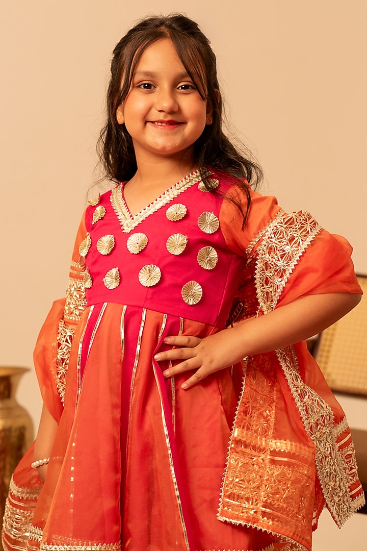 Orange Organza Gota Patti Work Anarkali Set For Girls by POMCHA at Pernia's Pop Up Shop