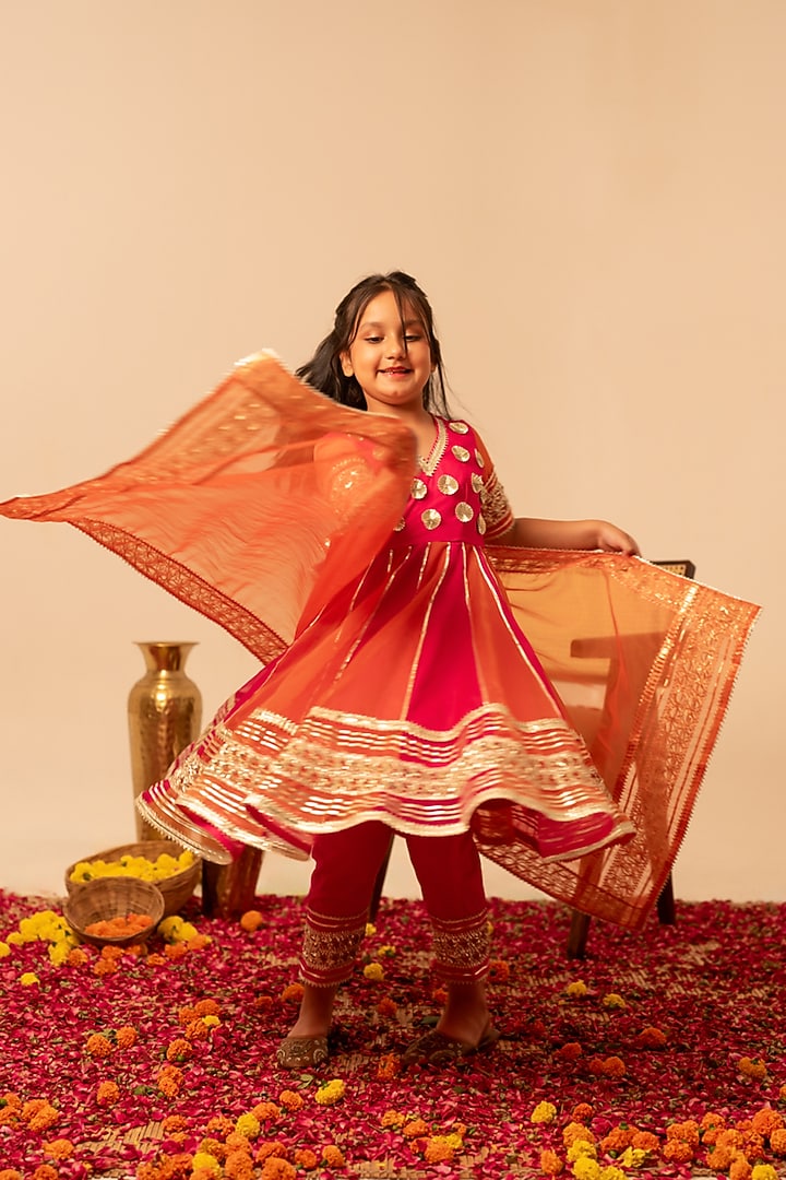 Orange Organza Gota Patti Work Anarkali Set For Girls by POMCHA at Pernia's Pop Up Shop