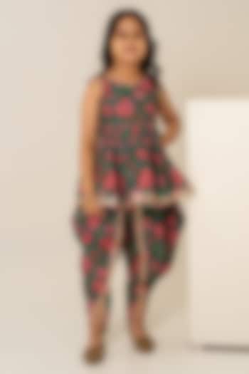 Grey Cotton Hand Block Printed Kurta Set For Girls by POMCHA at Pernia's Pop Up Shop