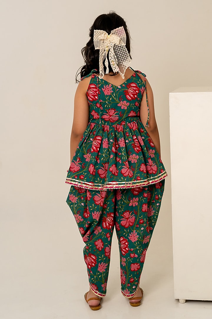 Grey Cotton Hand Block Printed Kurta Set For Girls by POMCHA at Pernia's Pop Up Shop