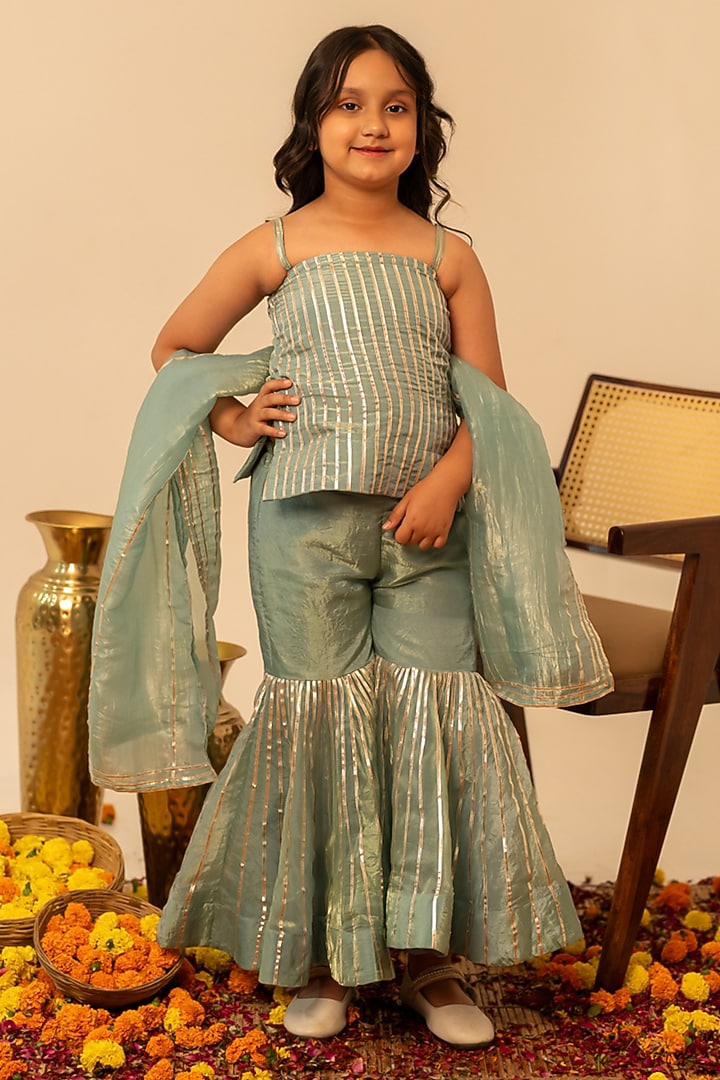 Blue Cosmos Gota Patti Work Sharara Set For Girls by POMCHA at Pernia's Pop Up Shop