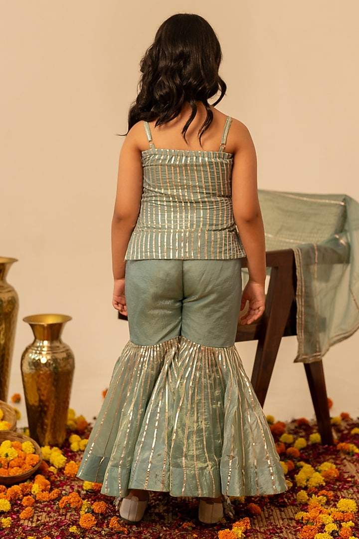 Blue Cosmos Gota Patti Work Sharara Set For Girls by POMCHA at Pernia's Pop Up Shop