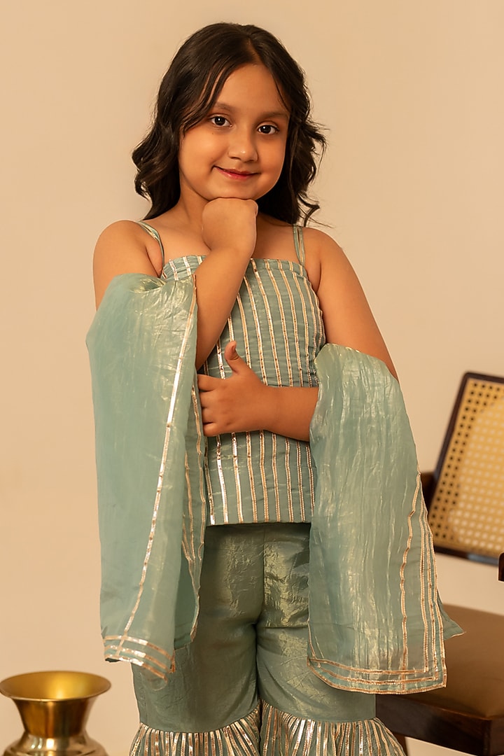 Blue Cosmos Gota Patti Work Sharara Set For Girls by POMCHA at Pernia's Pop Up Shop